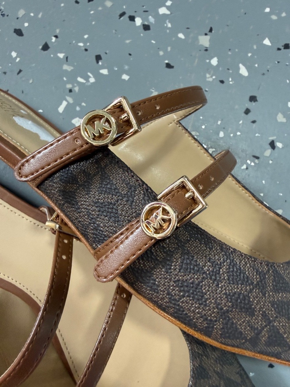 Michael Kors Brown Monogram Pointed-Toe Double-Strap Flats - Picture 4 of 5